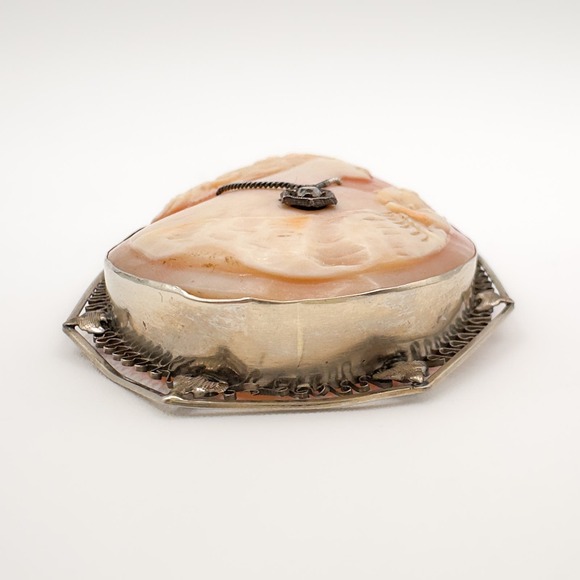 Antique Hand Carved Shell Cameo Habillé Brooch/Pendant 14k/10k Filigree Diamond - Picture 9 of 13